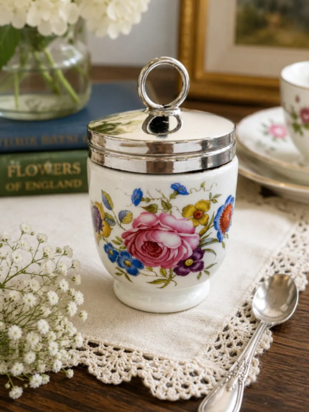 Vintage Royal Worcester Floral Fine Porcelain Egg Coddler – Made in England